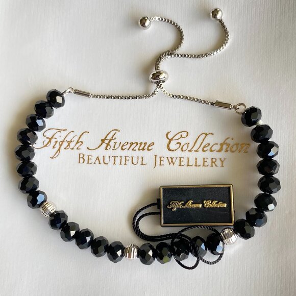 FAC NWT Black Crystal Beaded Bolo Slider Bracelet - Picture 1 of 5